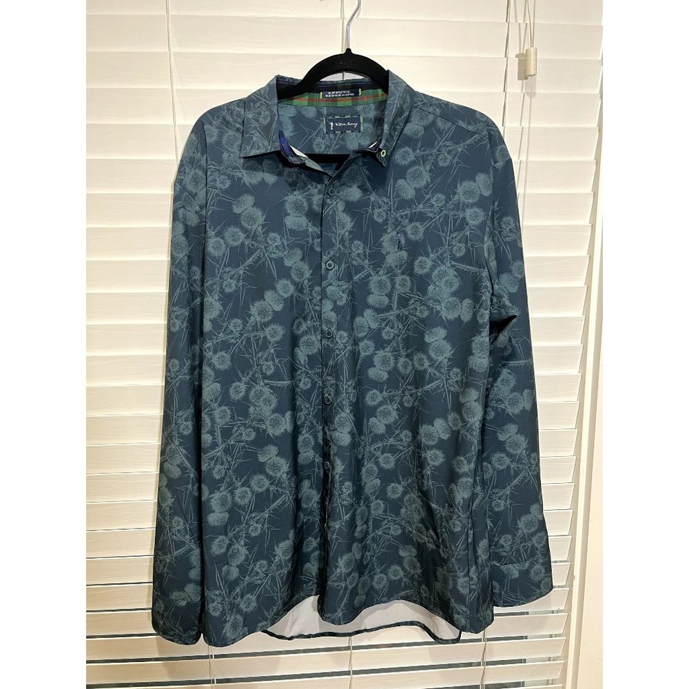 William Murray Golf Mens Large Thistle Floral Long Sleeve Button Down Blue Shirt